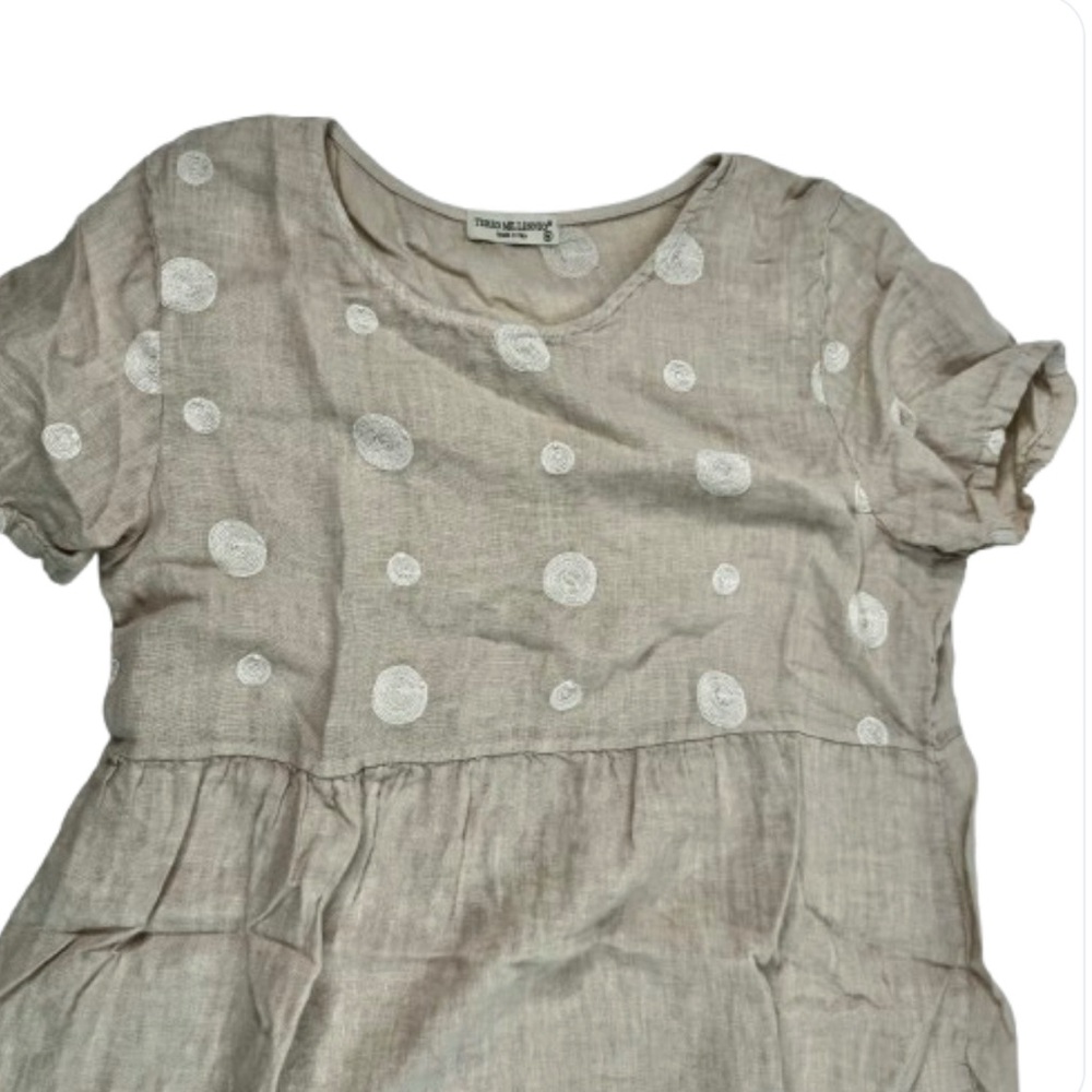 Beige Linen Embroidered Dress - Picture 2 of 7